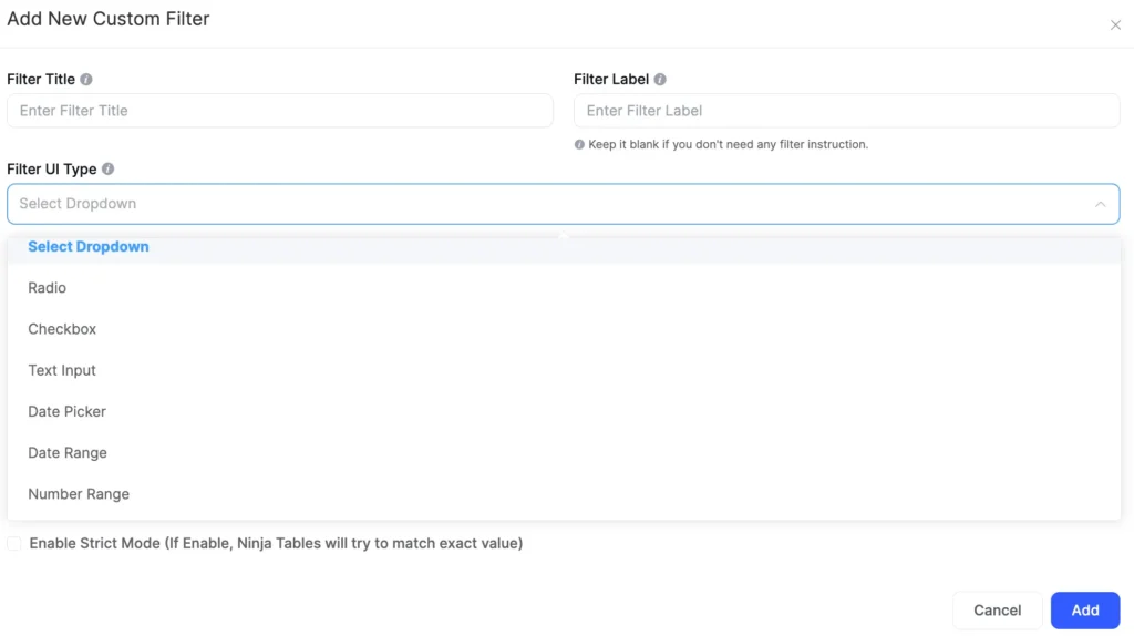 New Ui custom filter ui type
